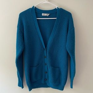 Vintage 80s teal cardigan sweater